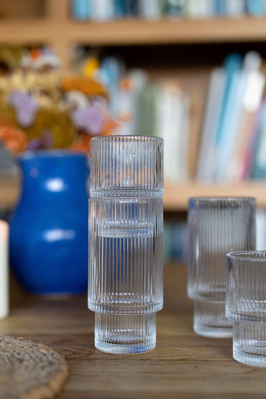 Stackable ribbed glass tumbler (set of 2)